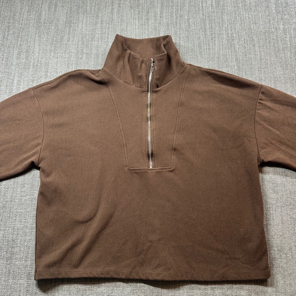 Pieces Fleece Top Women Small Brown Quarter Zip Mock‎ Neck